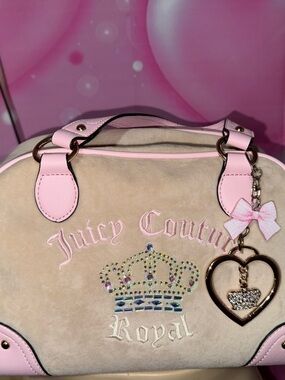 Juicy Couture Cream and Light Pink Jeweled Crown Dome Satchel